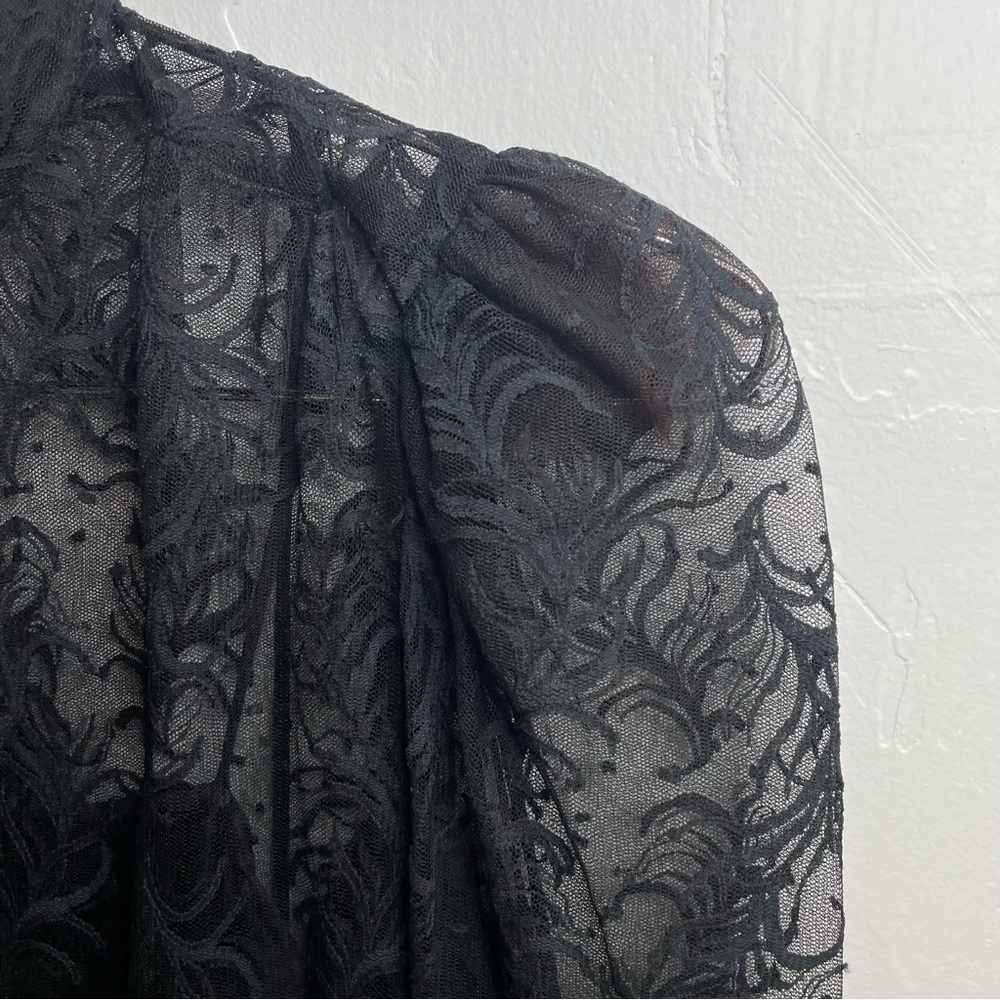 Vintage Black Lace Ruffle High Neck Drop Waist Whimsy Goth Romantic Dress - Picture 10 of 16